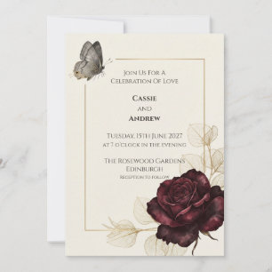 Convite de Casamento Borboleta Rosa Borgonha