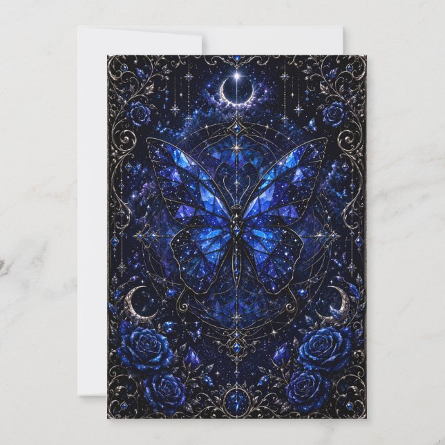Convite de Casamento Borboleta Safira Celestial (Verso)