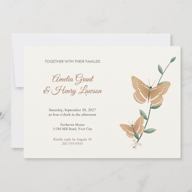 Convite de Casamento Borboleta Sailer (Frente)