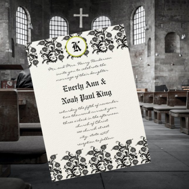 Convite de Casamento Bordas de Damasco Verde Maçã (Criador carregado)
