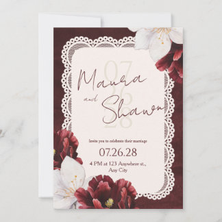 Convite de Casamento Borgonha Clássico