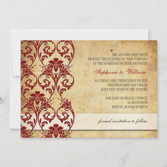 Convite de Casamento Borgonha com Redemoinho Flora (Frente)