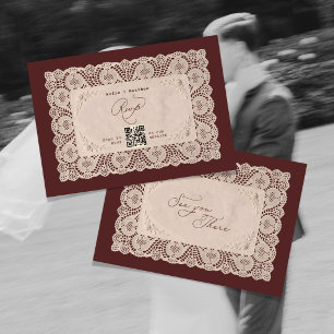 Convite de Casamento Borgonha com Renda Vintage