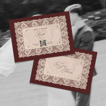 Convite de Casamento Borgonha com Renda Vintage