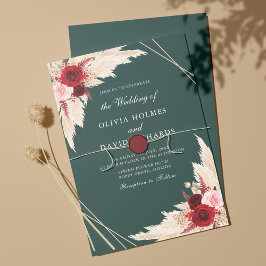 Convite de Casamento Borgonha e Verde Esmeralda
