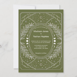 Convite de Casamento Botânica Celestial Oliva Verd