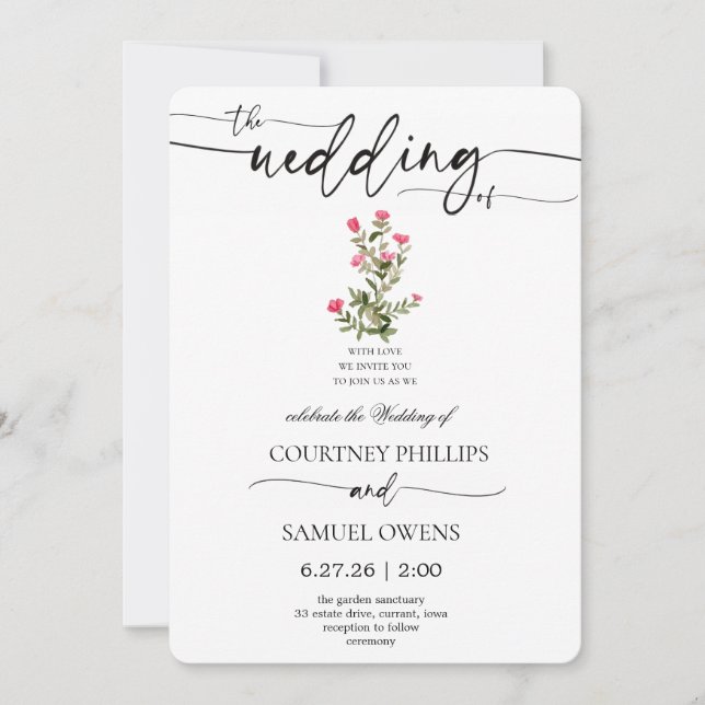 Convite de Casamento Botânico Aquarela (Frente)
