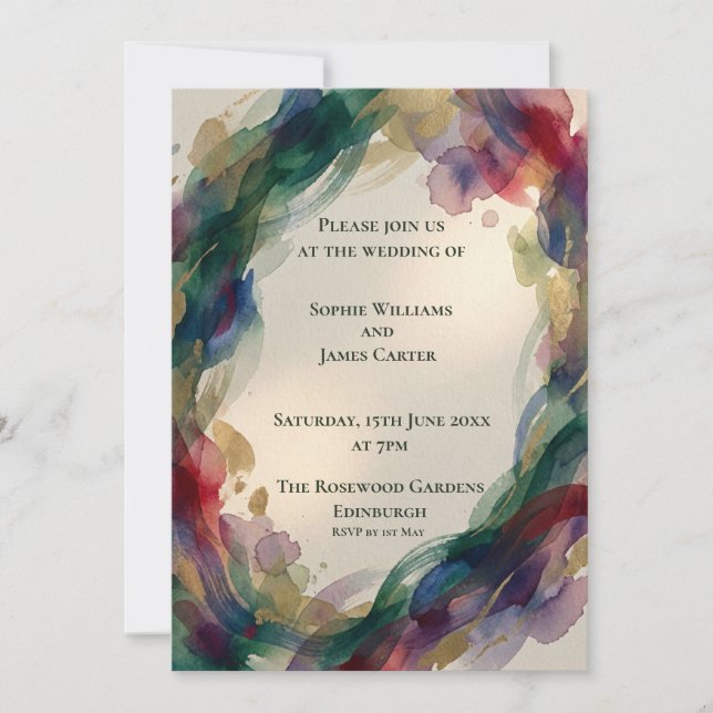 Convite de Casamento Botânico Aquarela Jardim (Frente)