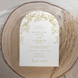 Convite de Casamento Botânico Arco Dourado Vintage