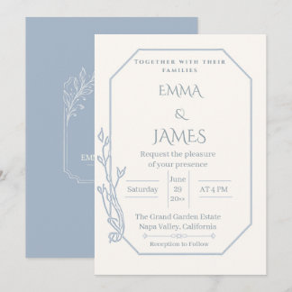 Convite de Casamento Botânico Arqueado Azul Empoei