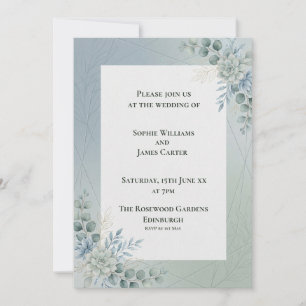 Convite de Casamento Botânico Azul Claro