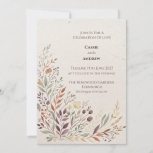 Convite de Casamento Botânico Azul Coral