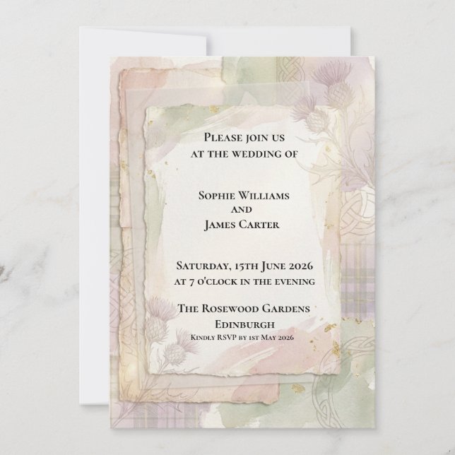 Convite de Casamento Botânico Blush Sage (Frente)