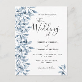 Convite de casamento botânico branco azul