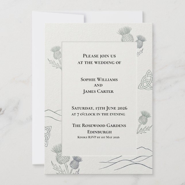 Convite de Casamento Botânico Branco Cinza (Frente)