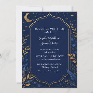 Convite de Casamento Botânico Celestial Navy Doura