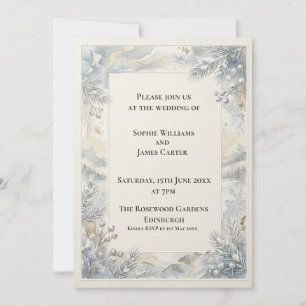 Convite de Casamento Botânico Cinza Azul