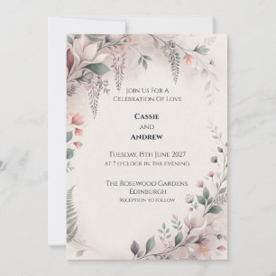 Convite de Casamento Botânico Cinza Rosado