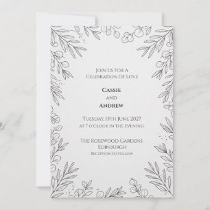 Convite de Casamento Botânico com Arte de Linha Br