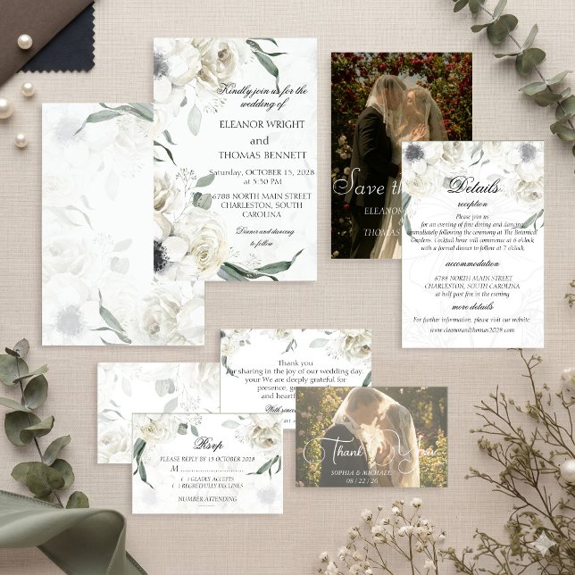 Convite de Casamento Botânico com Folhagem Floral  (Criador carregado)