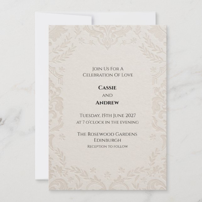 Convite de Casamento Botânico com Renda de Marfim (Frente)