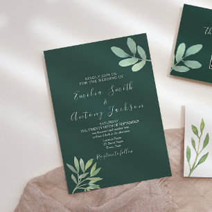Convite de Casamento Botânico com Verde Esmeralda
