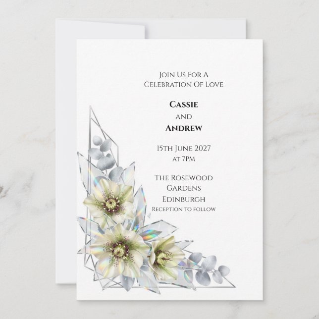 Convite de Casamento Botânico Crystal Hellebore (Frente)