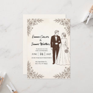 Convite de Casamento Botânico de Casal em Arte de