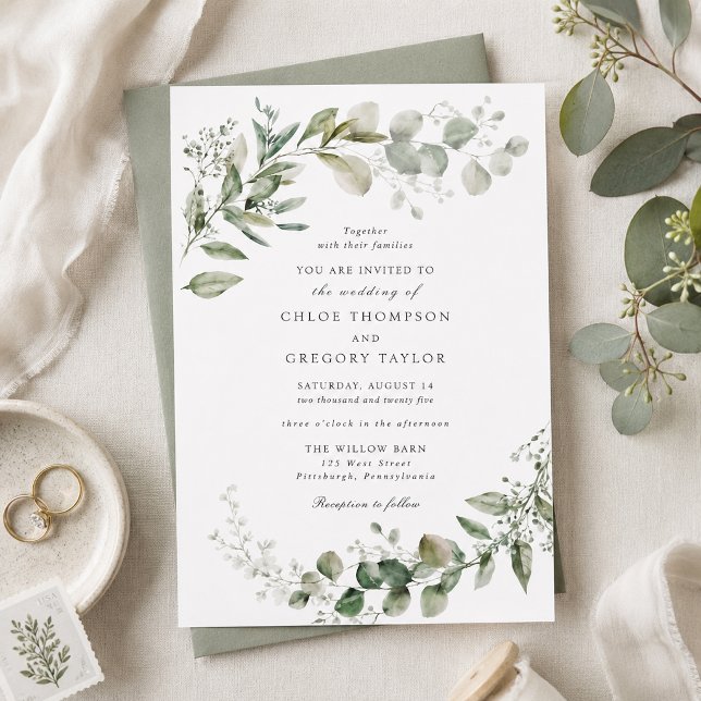 Convite de Casamento Botânico de Eucalipto Elegant (Criador carregado)