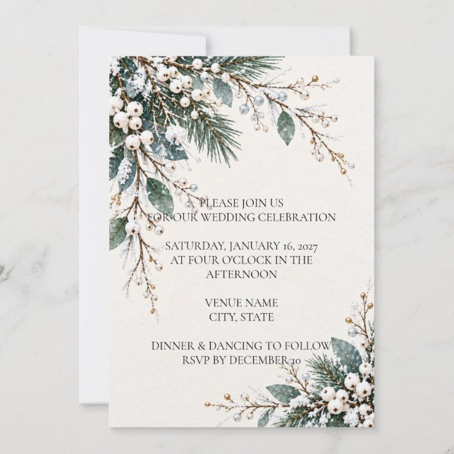 Convite de Casamento Botânico de Inverno (Verso)