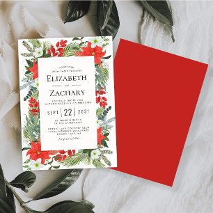 Convite de Casamento Botânico de Natal Vermelho Ve