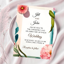 Convite de Casamento Botânico Design Floral Pastel