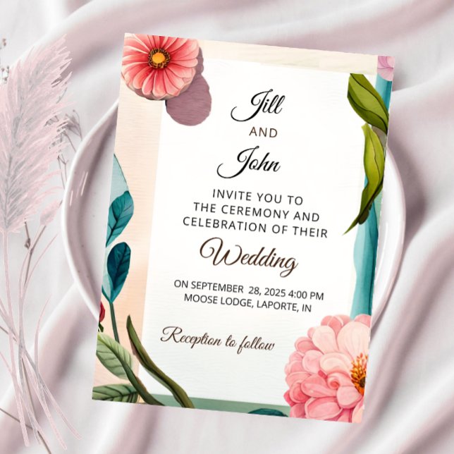 Convite de Casamento Botânico Design Floral Pastel (Criador carregado)