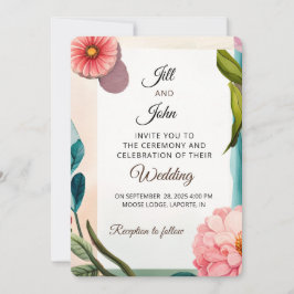 Convite de Casamento Botânico Design Floral Pastel