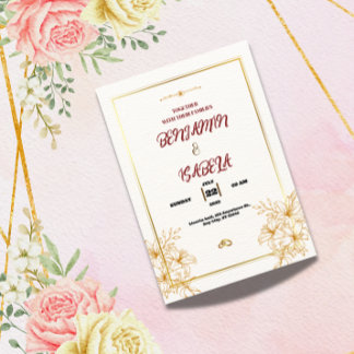 Convite de casamento botânico dourado 