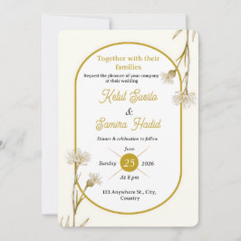 Convite de Casamento Botânico Dourado Minimalista