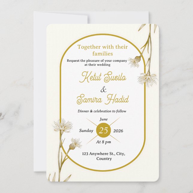 Convite de Casamento Botânico Dourado Minimalista  (Frente)