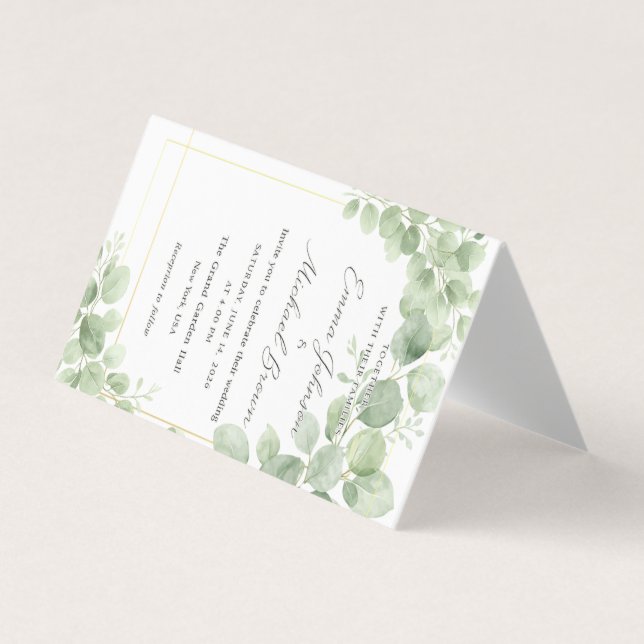 Convite de Casamento Botânico Elegância Verde (Frente)