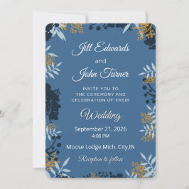 Convite de Casamento Botânico Elegante Azul