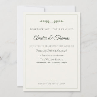 Convite de Casamento Botânico Elegante em Sage Ver