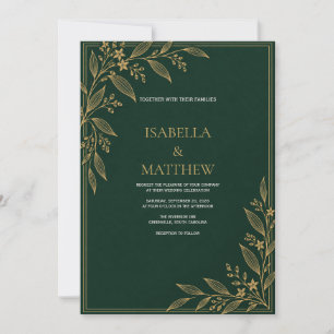 Convite de Casamento Botânico Elegante Esmeralda V