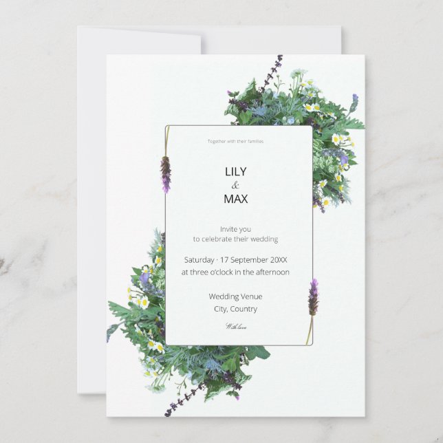 Convite de Casamento Botânico | Elegante Flor Silv (Frente)