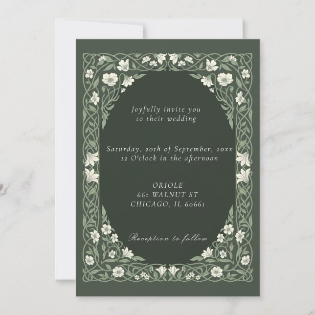 Convite de Casamento Botânico Elegante Tema Verde (Frente)