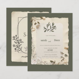Convite de Casamento Botânico Elegante Verde | Ru