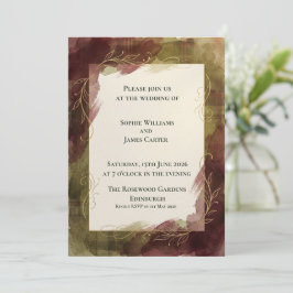 Convite de Casamento Botânico em Aquarela Burgundy