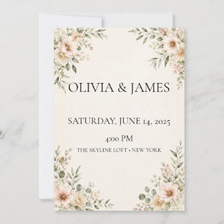 Convite de Casamento Botânico em Aquarela Editável