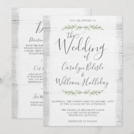 Convite de Casamento Botânico em Madeira Rústica +