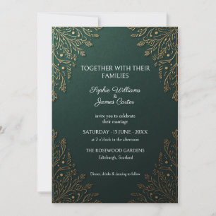 Convite de Casamento Botânico em Ouro e Verde Esme
