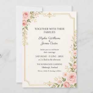 Convite de Casamento Botânico em Rosa Dourado Blus