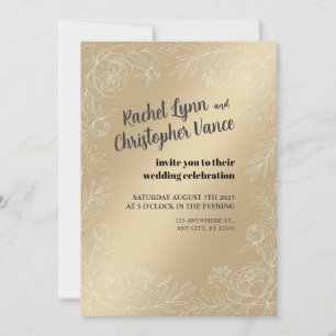 Convite de Casamento Botânico em Seda Champagne